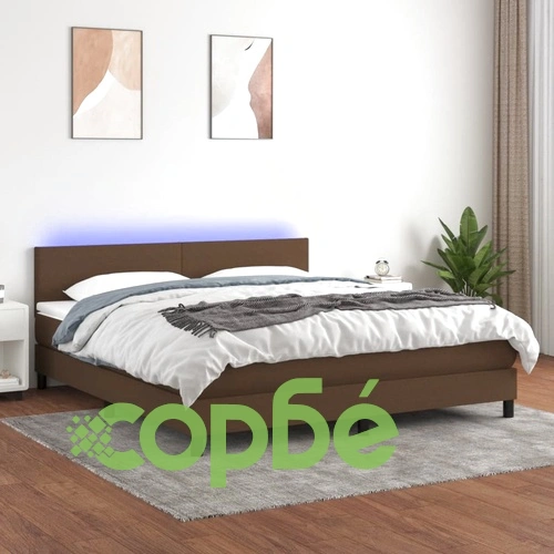 Боксспринг легло с матрак и LED, тъмнокафяво, 160x200 см, плат ➤ топ цена ➤ sorbe.bg