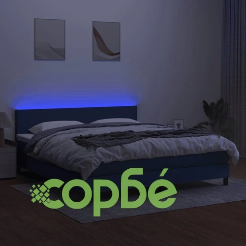 Боксспринг легло с матрак и LED, синьо, 160x200 см, плат ➤ топ цена ➤ sorbe.bg