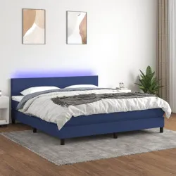Боксспринг легло с матрак и LED, синьо, 160x200 см, плат