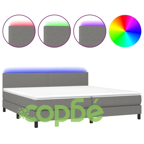 Боксспринг легло с матрак и LED, тъмносива, 200x200 см, плат ➤ топ цена ➤ sorbe.bg