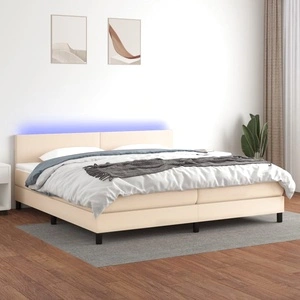 Боксспринг легло с матрак и LED, кремава, 200x200 см, плат