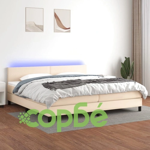 Боксспринг легло с матрак и LED, кремава, 200x200 см, плат ➤ топ цена ➤ sorbe.bg