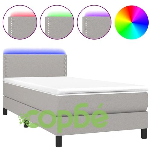 Боксспринг легло с матрак и LED, светлосиво, 80x200 см, плат ➤ топ цена ➤ sorbe.bg