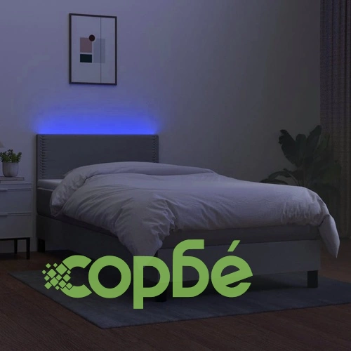 Боксспринг легло с матрак и LED, светлосиво, 80x200 см, плат ➤ топ цена ➤ sorbe.bg