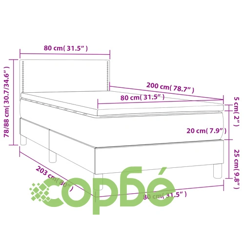 Боксспринг легло с матрак и LED, светлосиво, 80x200 см, плат ➤ топ цена ➤ sorbe.bg