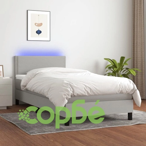 Боксспринг легло с матрак и LED, светлосиво, 80x200 см, плат ➤ топ цена ➤ sorbe.bg