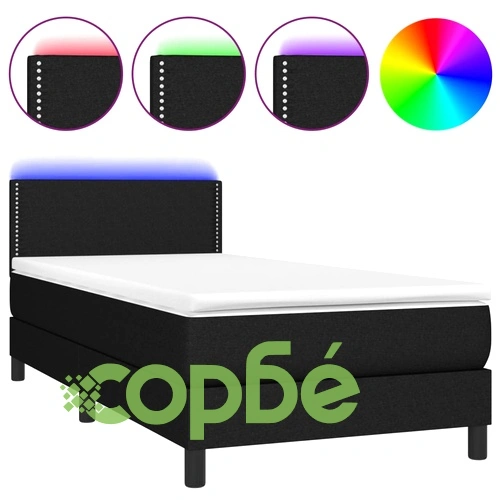 Боксспринг легло с матрак и LED, черно, 80x200 см, плат ➤ топ цена ➤ sorbe.bg