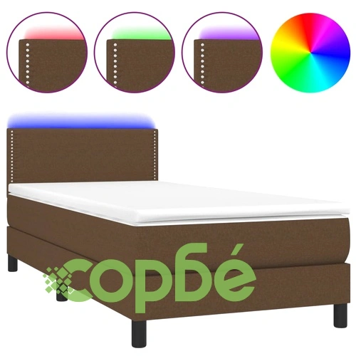 Боксспринг легло с матрак и LED, тъмнокафяво, 80x200 см, плат ➤ топ цена ➤ sorbe.bg