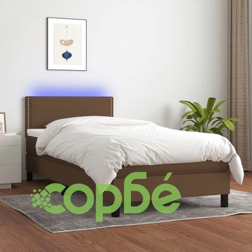 Боксспринг легло с матрак и LED, тъмнокафяво, 80x200 см, плат ➤ топ цена ➤ sorbe.bg
