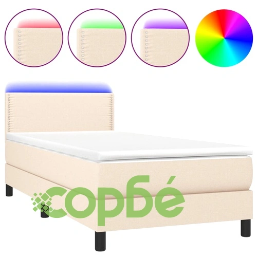 Боксспринг легло с матрак и LED, кремаво, 80x200 см, плат ➤ топ цена ➤ sorbe.bg