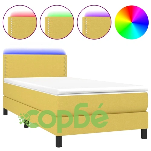 Боксспринг легло с матрак и LED, зелена, 90x190 см, плат ➤ топ цена ➤ sorbe.bg