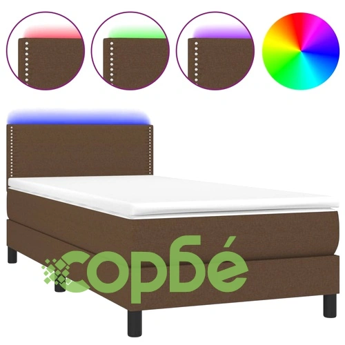 Боксспринг легло с матрак и LED, тъмнокафява, 90x200 см, плат ➤ топ цена ➤ sorbe.bg