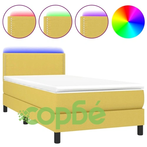 Боксспринг легло с матрак и LED, зелена, 90x200 см, плат ➤ топ цена ➤ sorbe.bg