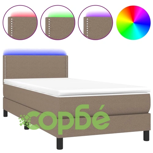 Боксспринг легло с матрак и LED, таупе, 100x200 см, плат ➤ топ цена ➤ sorbe.bg