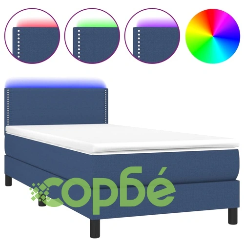 Боксспринг легло с матрак и LED, синьо, 100x200 см, плат ➤ топ цена ➤ sorbe.bg