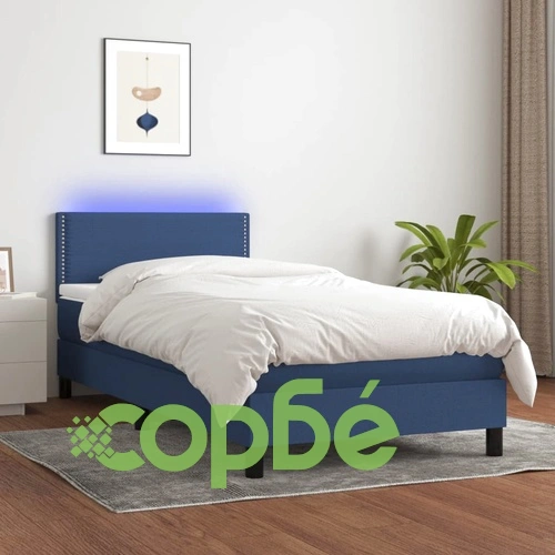 Боксспринг легло с матрак и LED, синьо, 100x200 см, плат ➤ топ цена ➤ sorbe.bg