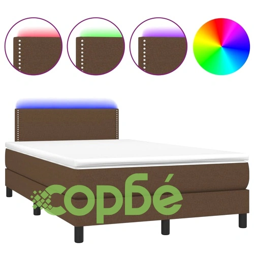 Боксспринг легло с матрак и LED, тъмнокафяво, 120x200 см, плат ➤ топ цена ➤ sorbe.bg
