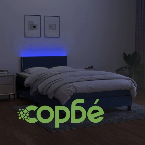 Боксспринг легло с матрак и LED, синьо, 120x200 см, плат ➤ топ цена ➤ sorbe.bg