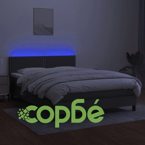 Боксспринг легло с матрак и LED, тъмносиво, 140x190 см, плат ➤ топ цена ➤ sorbe.bg