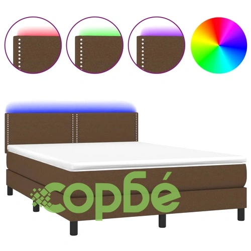 Боксспринг легло с матрак и LED, тъмнокафяво, 140x190 см, плат ➤ топ цена ➤ sorbe.bg