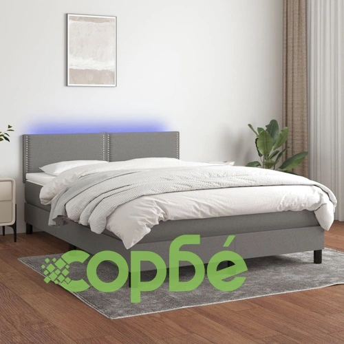 Боксспринг легло с матрак и LED, тъмносиво, 140x200 см, плат ➤ топ цена ➤ sorbe.bg