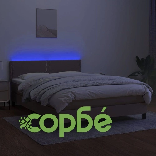 Боксспринг легло с матрак и LED, таупе, 140x200 см, плат ➤ топ цена ➤ sorbe.bg