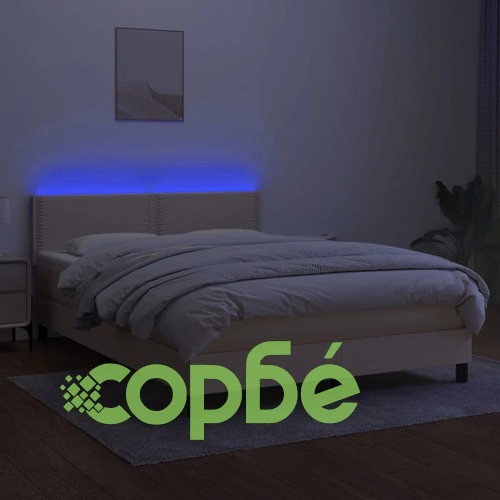 Боксспринг легло с матрак и LED, кремаво, 140x200 см, плат ➤ топ цена ➤ sorbe.bg