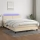 Боксспринг легло с матрак и LED, кремаво, 140x200 см, плат