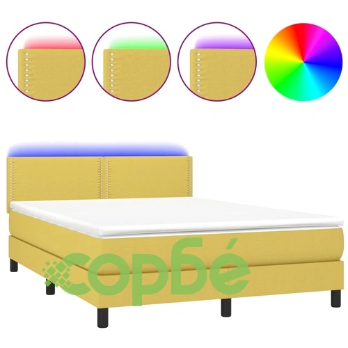 Боксспринг легло с матрак и LED, зелено, 140x200 см, плат ➤ топ цена ➤ sorbe.bg