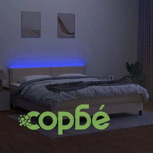 Боксспринг легло с матрак и LED, кремаво, 160x200 см, плат ➤ топ цена ➤ sorbe.bg