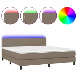 Боксспринг легло с матрак и LED, таупе, 180x200 см, плат