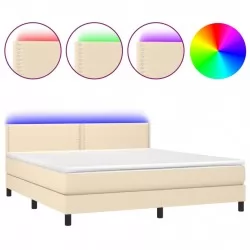 Боксспринг легло с матрак и LED, кремаво, 180x200 см, плат