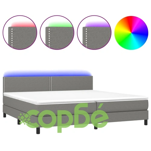 Боксспринг легло с матрак и LED, тъмносива, 200x200 см, плат ➤ топ цена ➤ sorbe.bg