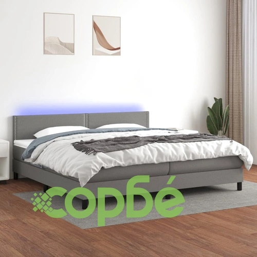 Боксспринг легло с матрак и LED, тъмносива, 200x200 см, плат ➤ топ цена ➤ sorbe.bg