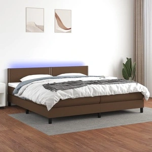 Боксспринг легло с матрак и LED, тъмнокафяво, 200x200 см, плат