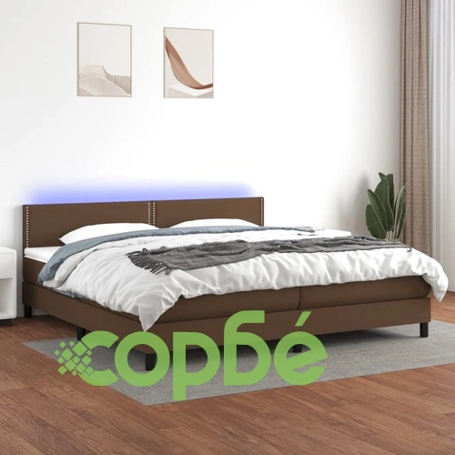 Боксспринг легло с матрак и LED, тъмнокафяво, 200x200 см, плат ➤ топ цена ➤ sorbe.bg