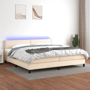 Боксспринг легло с матрак и LED, кремава, 200x200 см, плат