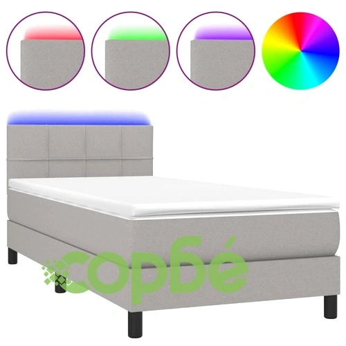Боксспринг легло с матрак и LED, светлосиво, 80x200 см, плат ➤ топ цена ➤ sorbe.bg