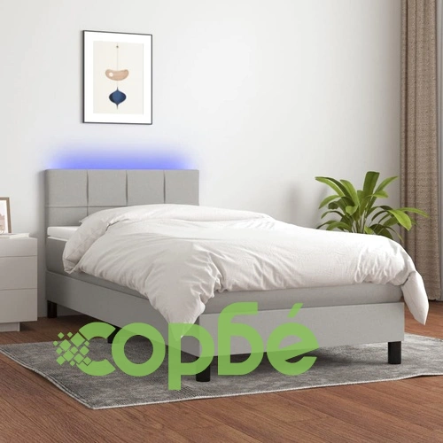 Боксспринг легло с матрак и LED, светлосиво, 80x200 см, плат ➤ топ цена ➤ sorbe.bg
