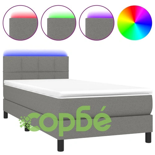 Боксспринг легло с матрак и LED, тъмносиво, 80x200 см, плат ➤ топ цена ➤ sorbe.bg