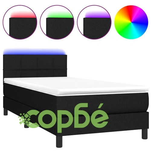 Боксспринг легло с матрак и LED, черно, 80x200 см, плат ➤ топ цена ➤ sorbe.bg