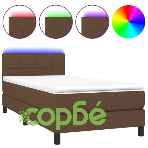 Боксспринг легло с матрак и LED, тъмнокафяво, 80x200 см, плат ➤ топ цена ➤ sorbe.bg