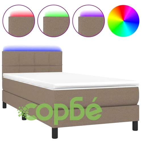 Боксспринг легло с матрак и LED, таупе, 80x200 см, плат ➤ топ цена ➤ sorbe.bg