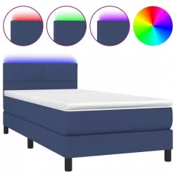 Боксспринг легло с матрак и LED, синьо, 80x200 см, плат