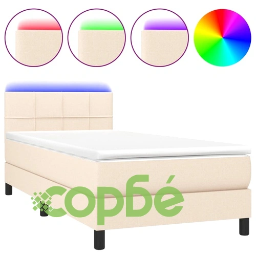 Боксспринг легло с матрак и LED, кремаво, 100x200 см, плат ➤ топ цена ➤ sorbe.bg