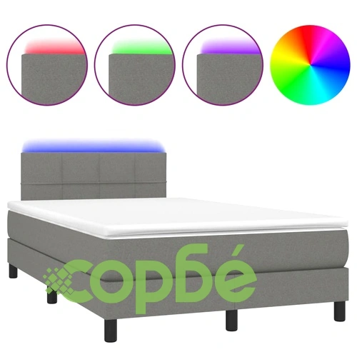 Боксспринг легло с матрак и LED, тъмносиво, 120x200 см, плат ➤ топ цена ➤ sorbe.bg