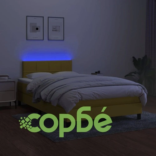 Боксспринг легло с матрак и LED, зелено, 120x200 см, плат ➤ топ цена ➤ sorbe.bg