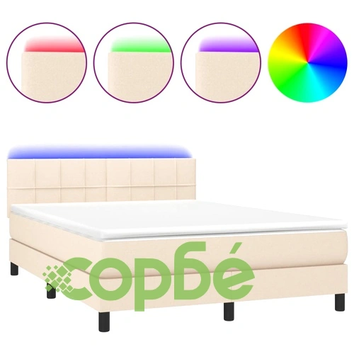 Боксспринг легло с матрак и LED, кремаво, 140x190 см, плат ➤ топ цена ➤ sorbe.bg