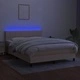 Боксспринг легло с матрак и LED, кремаво, 140x190 см, плат