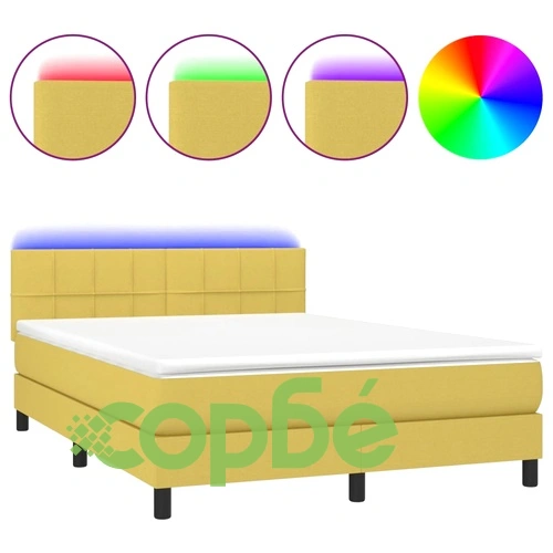 Боксспринг легло с матрак и LED, зелено, 140x190 см, плат ➤ топ цена ➤ sorbe.bg